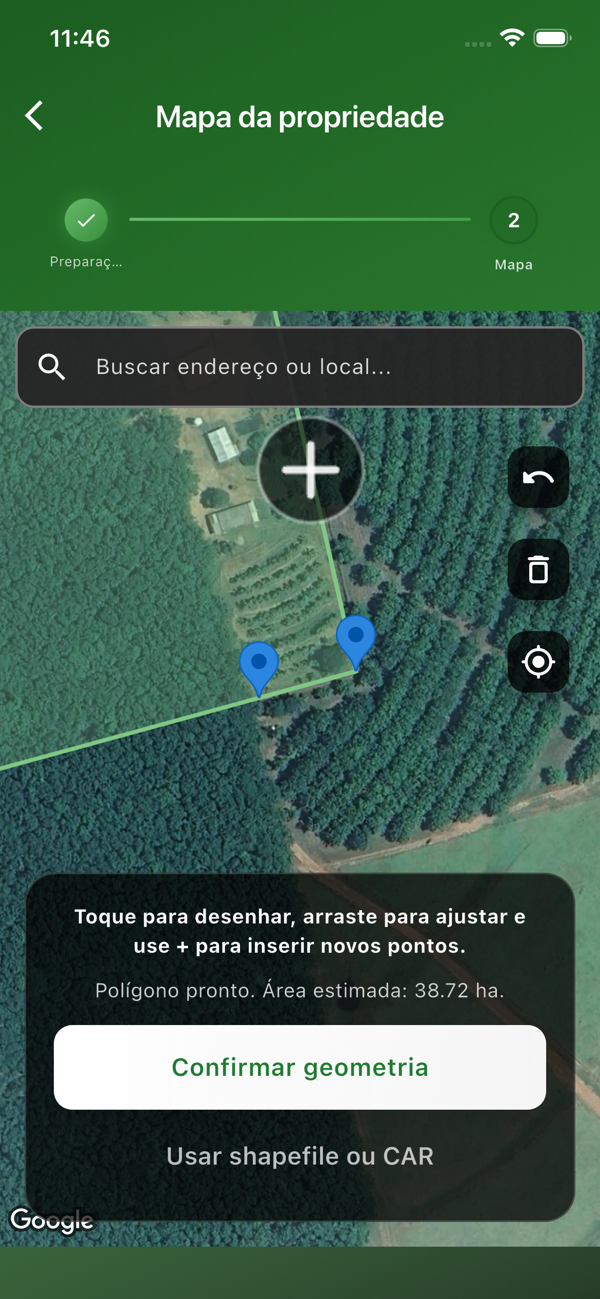 Screenshot do passo 01 do app Seringueiro